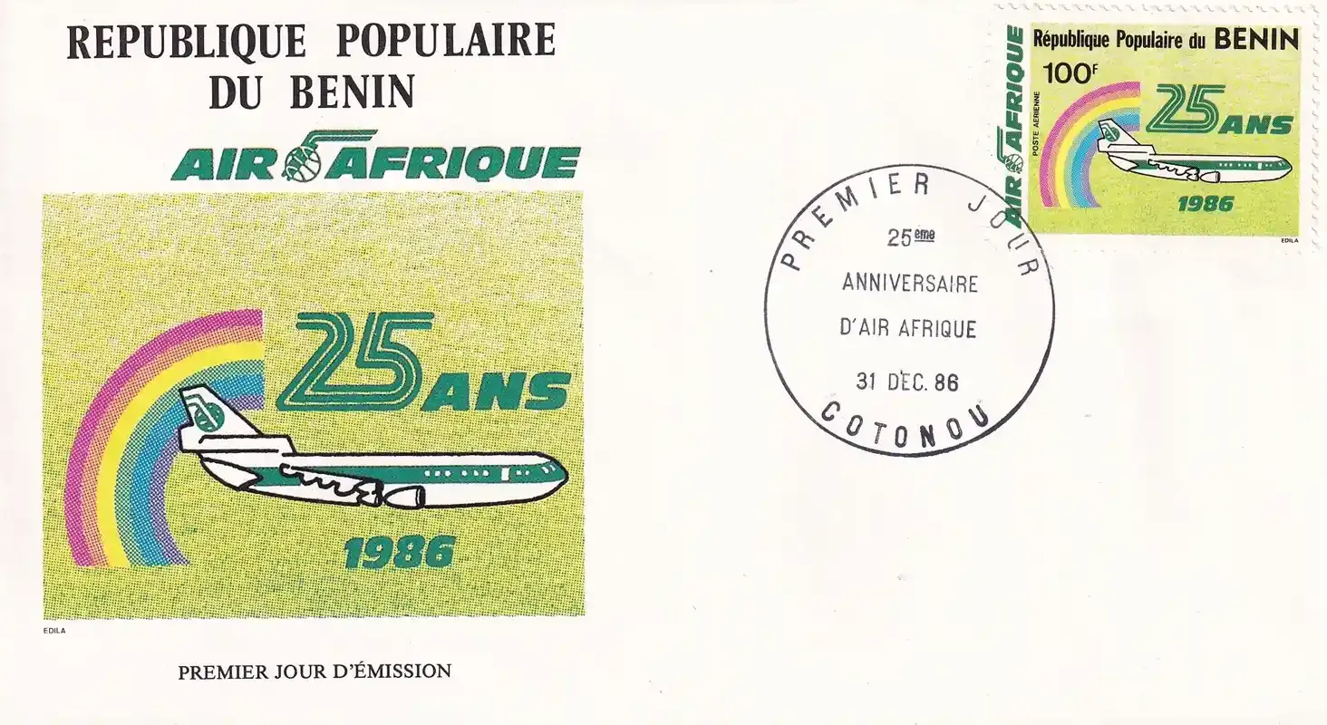 Benin 1986 Airmail - The 25th Anniversary of Air Afrique. FDC
