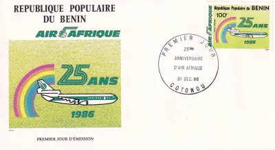 Benin 1986 Airmail - The 25th Anniversary of Air Afrique. FDC Benin 1986 Airmail - The 25th Anniversary of Air Afrique. FDC