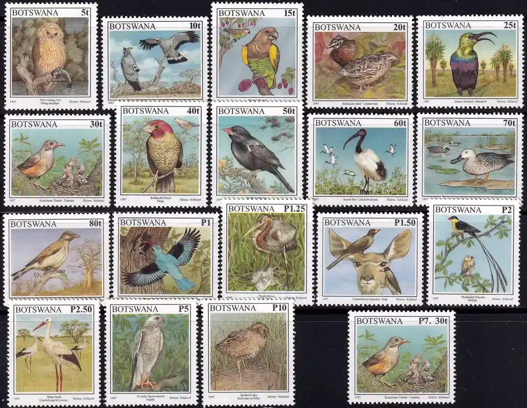 Botswana 1997 Defs/Birds - 5t-10p (18v) Inc P7 30t Surgarge-MNH(**) Botswana 1997 Defs/Birds - 5t-10p (18v) Inc P7 30t Surgarge-MNH(**)