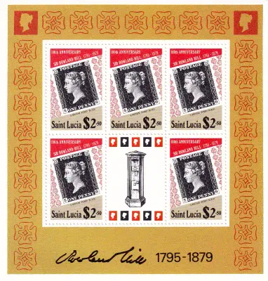 St. Lucia 1979 The 100th Anniv of the Death of Sir Rowland Hill #4 (SS/5v)-MNH (**) St. Lucia 1979 The 100th Anniv of the Death of Sir Rowland Hill #4 (SS/5v)-MNH (**)