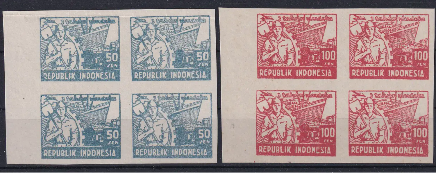 Indonesia Java Madura 1948 3rd anniversary Proclamation of Freedom (Imperf proof blocks)-MNH (**)