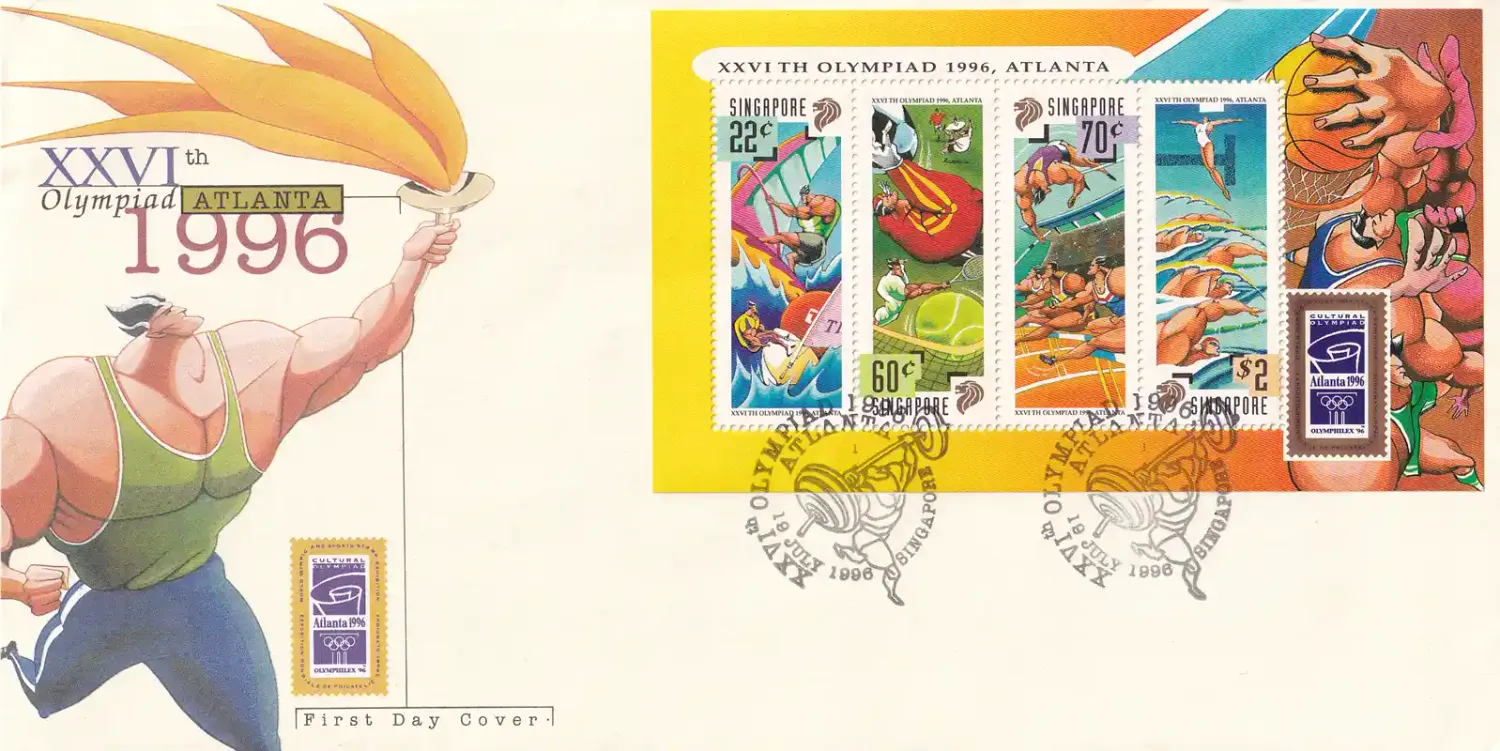 Singapore 1996 Olympic Games - Atlanta, USA, and the 100th Anniv of Modern Olympic Games. FDC