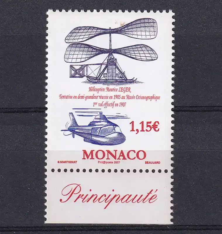 Monaco 2007 The 100th Anniversary of the First Helicopter Flight-MNH(**)