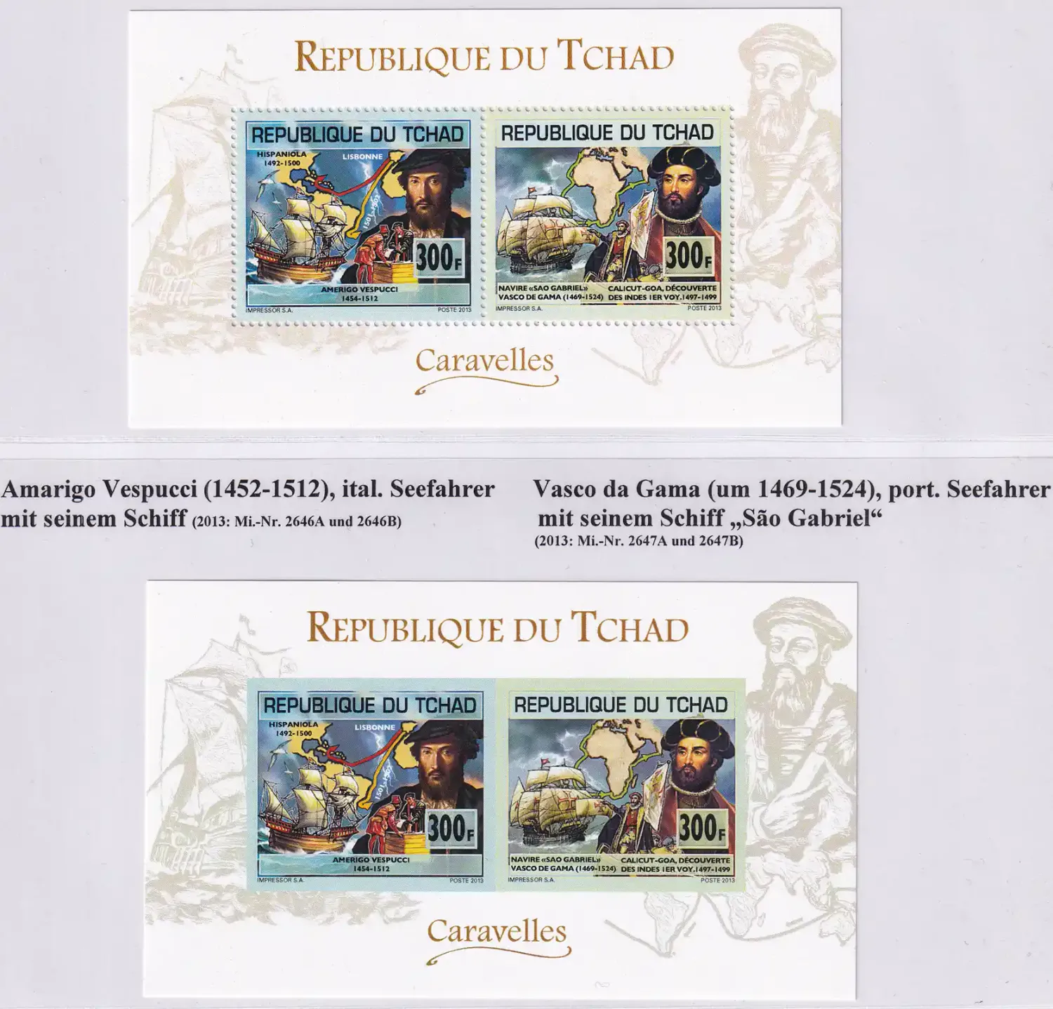 Chad 2013 Explores &amp; Sailing Ships, M/Sheet, Perf &amp; Imperf -MNH(**)