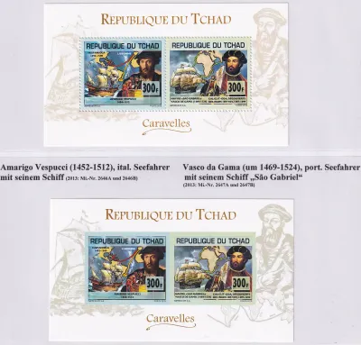 Chad 2013 Explores &amp; Sailing Ships, M/Sheet, Perf &amp; Imperf -MNH(**)