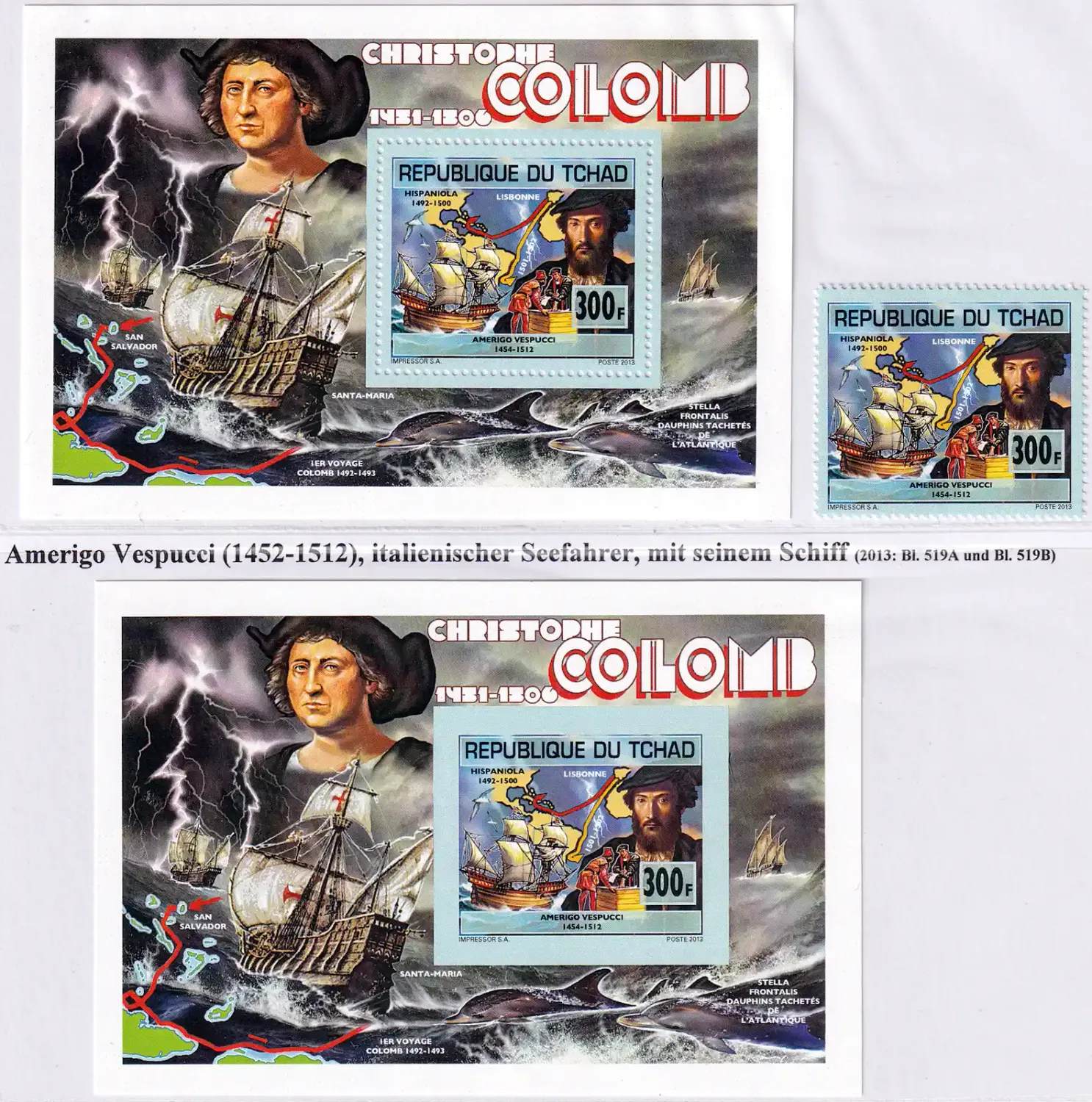 Chad 2013 Explores &amp; Sailing Ships, M/Sheet, Perf &amp; Imperf -MNH(**)