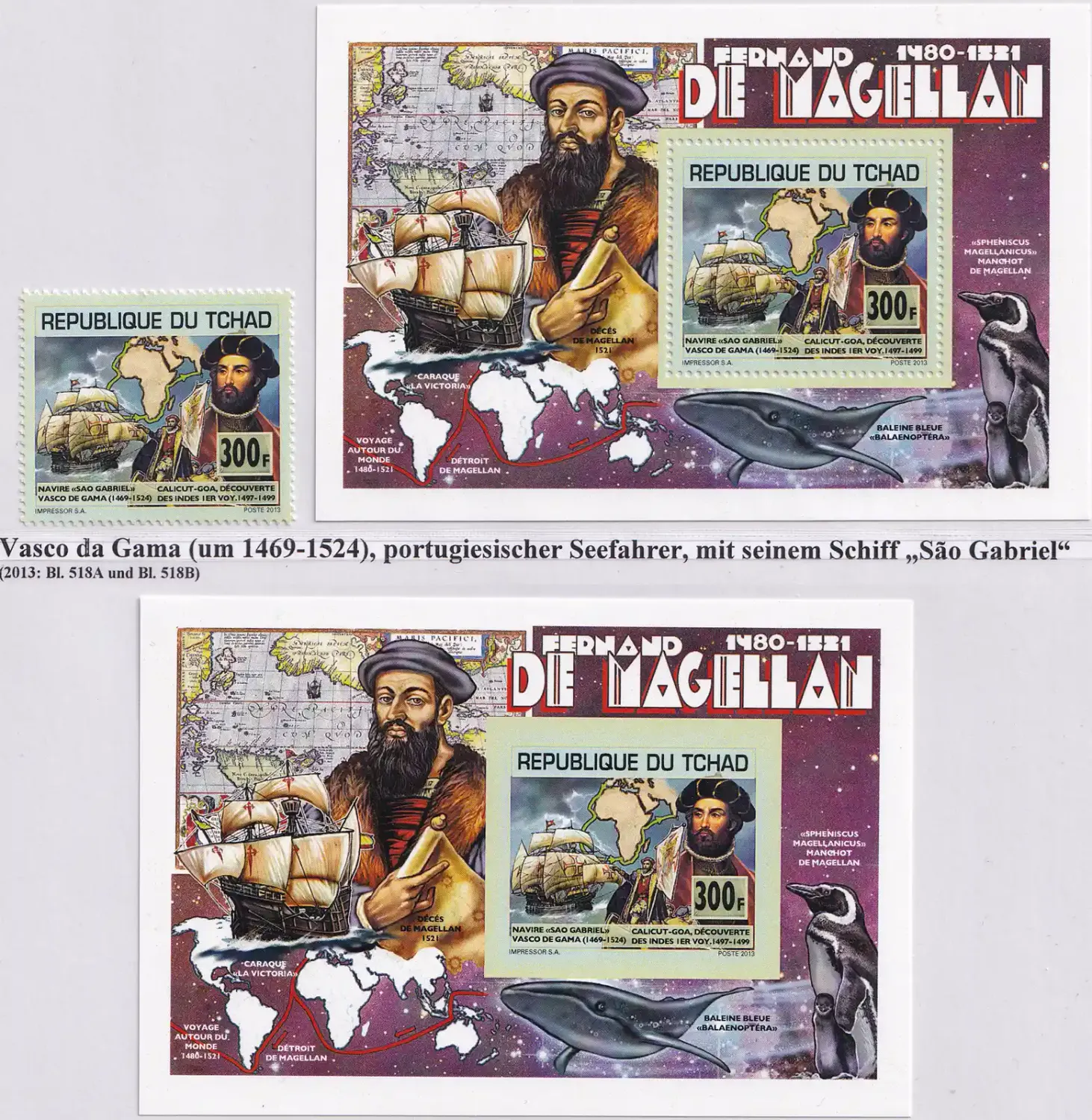 Chad 2013 Explores &amp; Sailing Ships, M/Sheet, Perf &amp; Imperf -MNH(**)