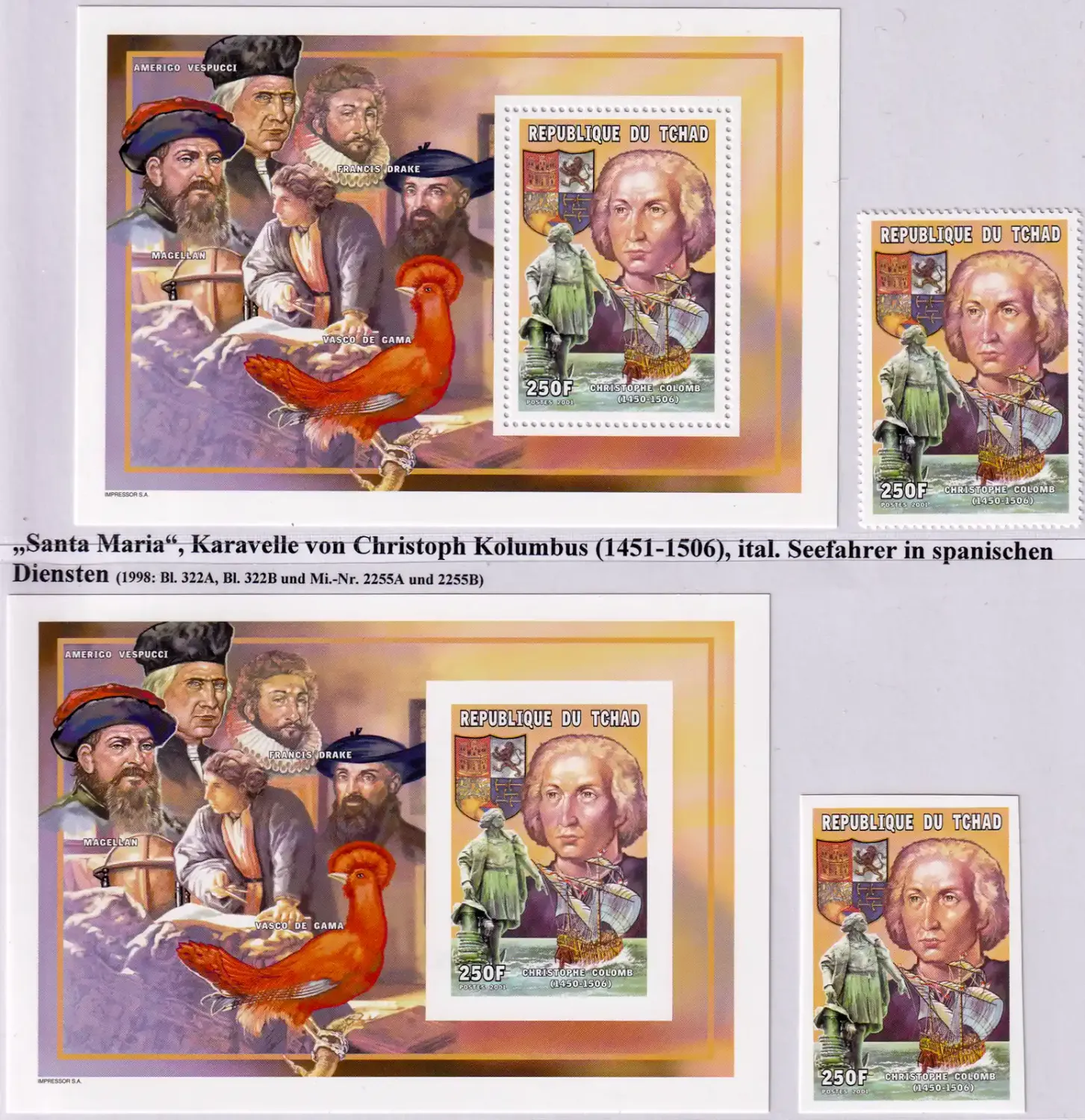 Chad 1998 Explores &amp; Sailing Ships, M/Sheet, Perf &amp; Imperf -MNH(**)