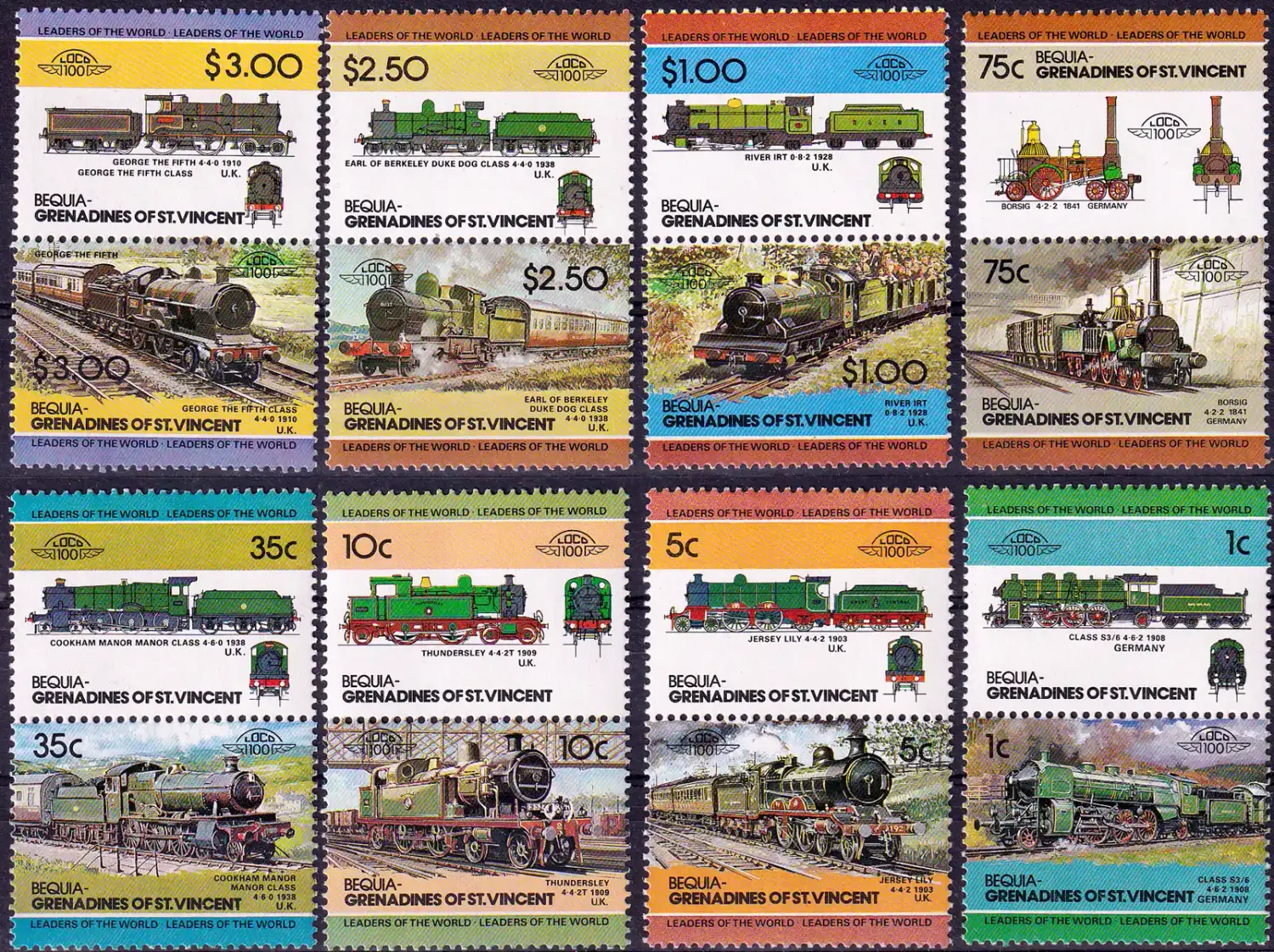 Bequia (Grenadines &amp; St. Vincent) 1984 Locomotives. MNH(**)