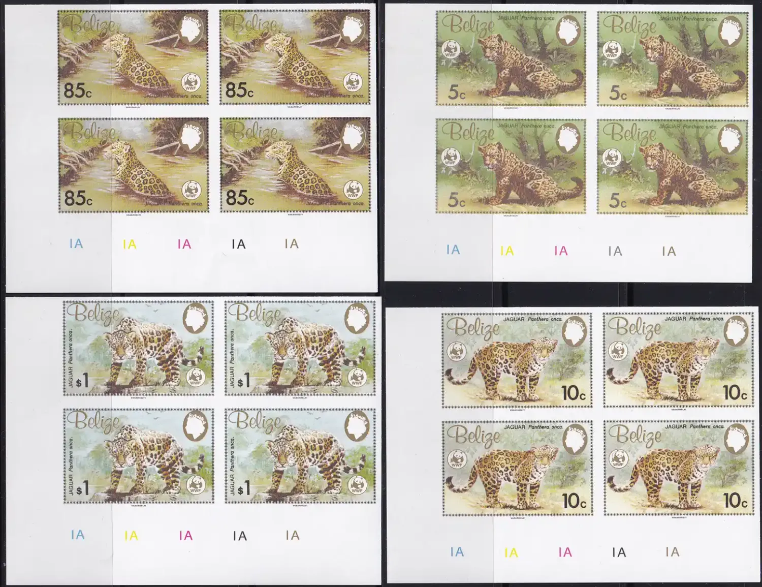 Belize 1983 World Wildlife Fund - The Jaguar, Mammals. C/Blocks. Proof, Imperf MNH(**)
