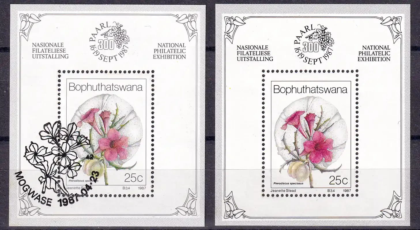 Bophuthatswana 1987 Wild Flowers, Stampshow (SS). MNH(**) & CTO Bophuthatswana 1987 Wild Flowers, Stampshow (SS). MNH(**) & CTO