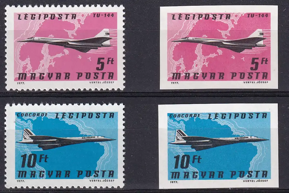 Hungary 1977 Airmail Stamps, 5ft &amp; 10Ft Perf &amp; Imperf. MNH(**)