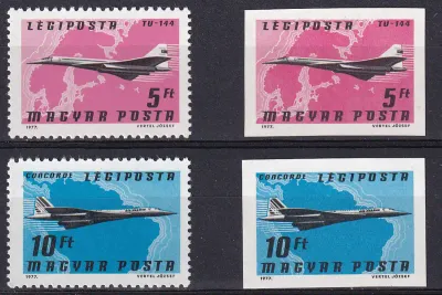 Hungary 1977 Airmail Stamps, 5ft &amp; 10Ft Perf &amp; Imperf. MNH(**)