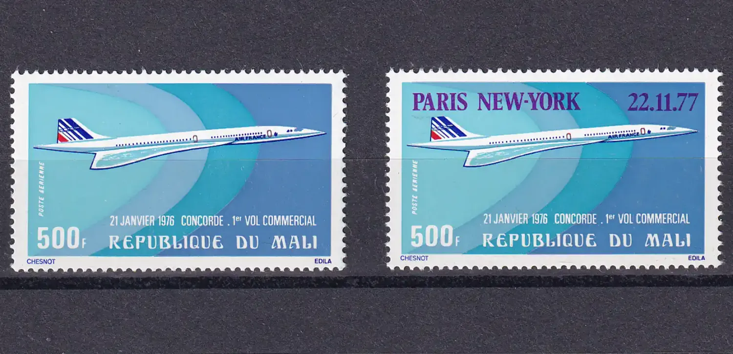 Mali 1976 Airmail - Concorde's First Commercial Flight, 1977 Paris-New York Flight by Concorde - Overprinted PARIS NEW - YORK 22.11.77. MNH (**)