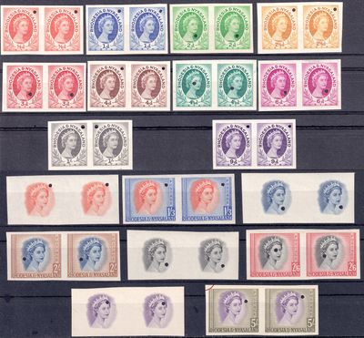 Rhodesia & Nyasaland 1954, Pairs of Imperf Proofs of Vignettes. vf-superb. MNH(**) Rhodesia & Nyasaland 1954, Pairs of Imperf Proofs of Vignettes. vf-superb. MNH(**)