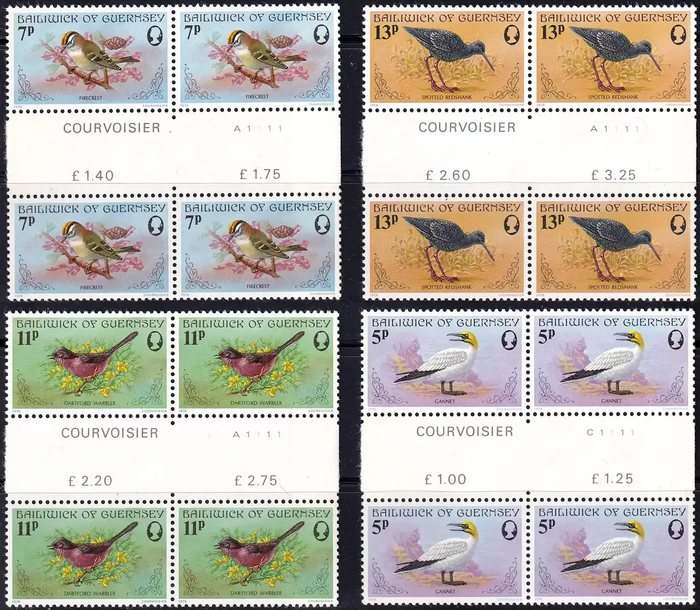 Guernsey 1978 Birds, Gutter Blocks. MNH(**) Guernsey 1978 Birds, Gutter Blocks. MNH(**)
