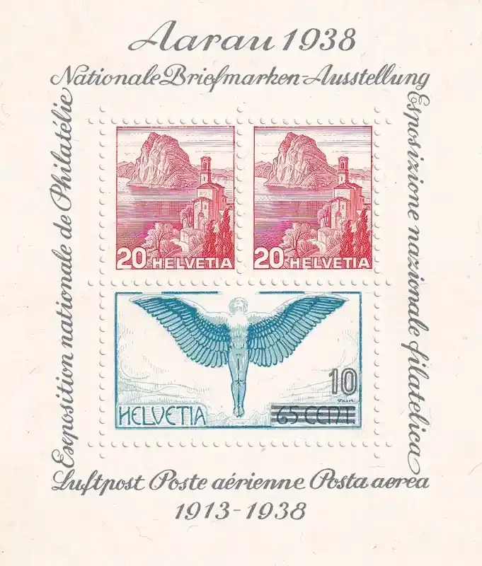 Switzerland 1938 Definitive Issue - National Philatelic Exhibition, Arau 1938. (SS/3v). MNH(**) Switzerland 1938 Definitive Issue - National Philatelic Exhibition, Arau 1938. (SS/3v). MNH(**)