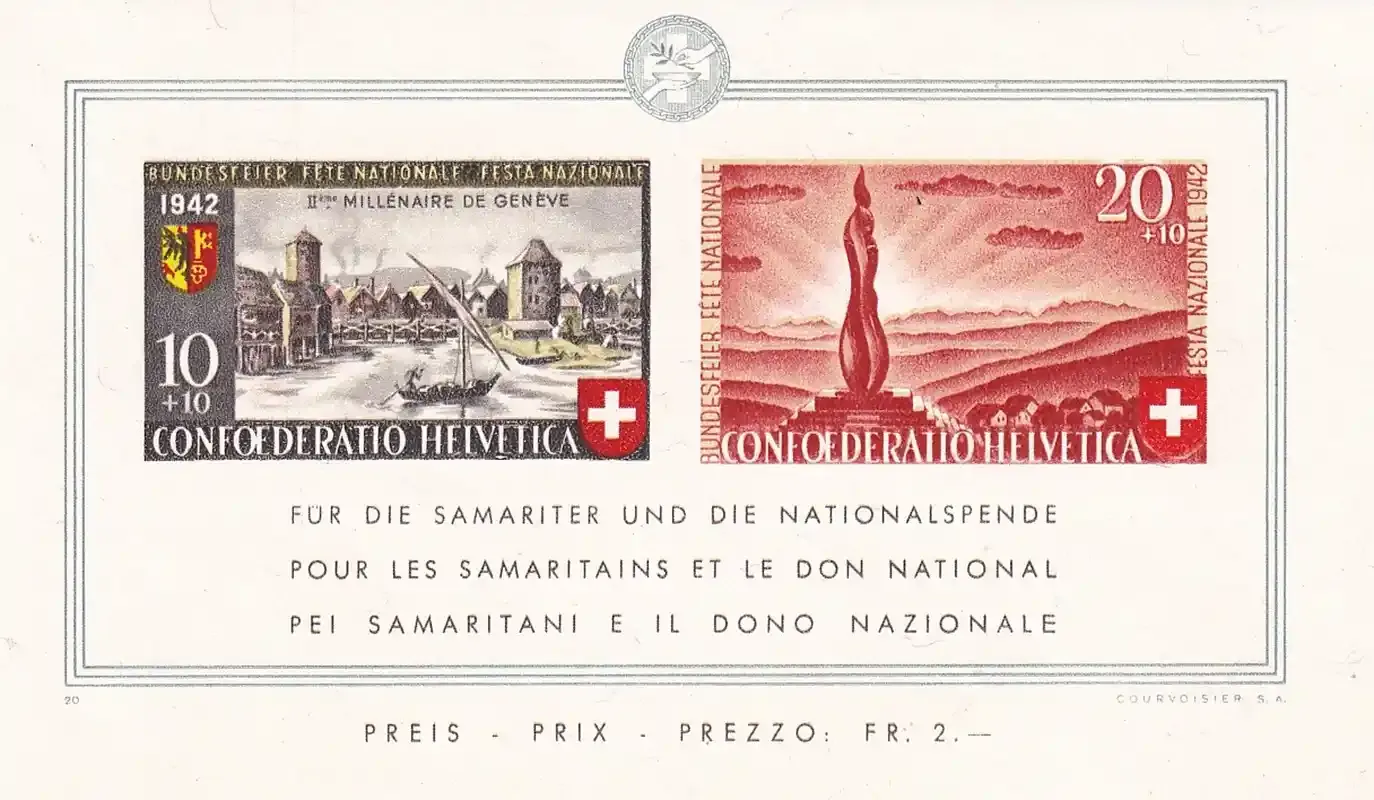 Switzerland 1942 Pro Patria - The 2000th Anniv of Geneva. (SS/2v). MNH(**) Switzerland 1942 Pro Patria - The 2000th Anniv of Geneva. (SS/2v). MNH(**)