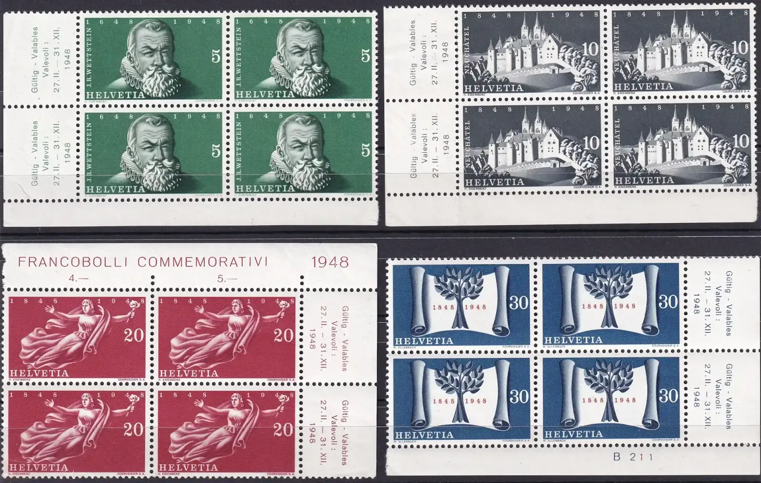 Switzerland 1948 Anniv of the Swiss Federation - The 300th Anniv of the Independence. C/Blocks. MNH(**) Switzerland 1948 Anniv of the Swiss Federation - The 300th Anniv of the Independence. C/Blocks. MNH(**)