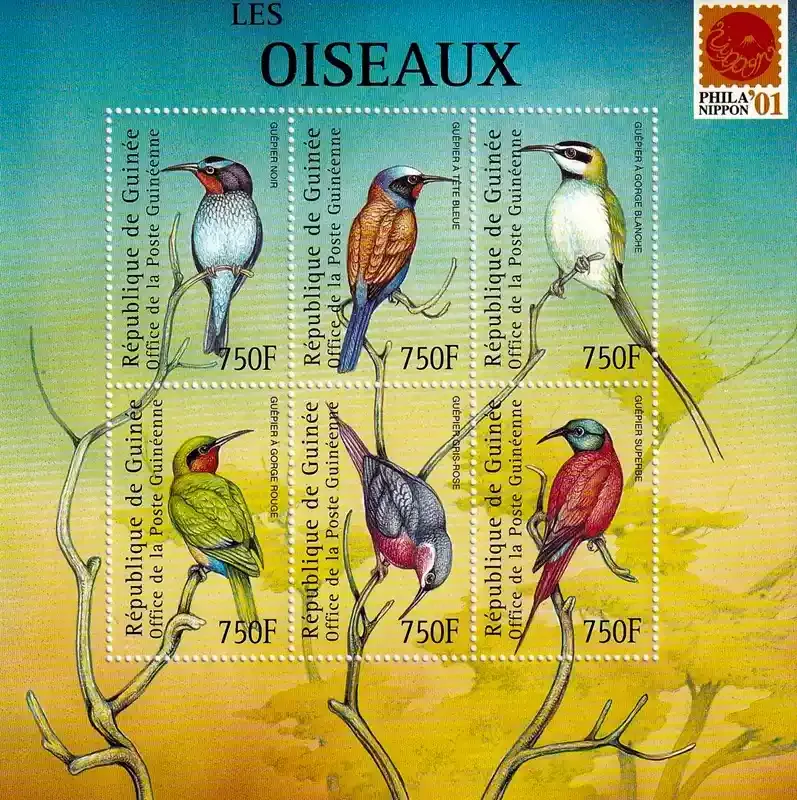 Guinea 2001 Int Stamp Exhibition "PhilaNippon '01" - Tokyo, Japan - Birds of the World. (SS/6v)-MNH (**) Guinea 2001 Int Stamp Exhibition "PhilaNippon '01" - Tokyo, Japan - Birds of the World. (SS/6v)-MNH (**)