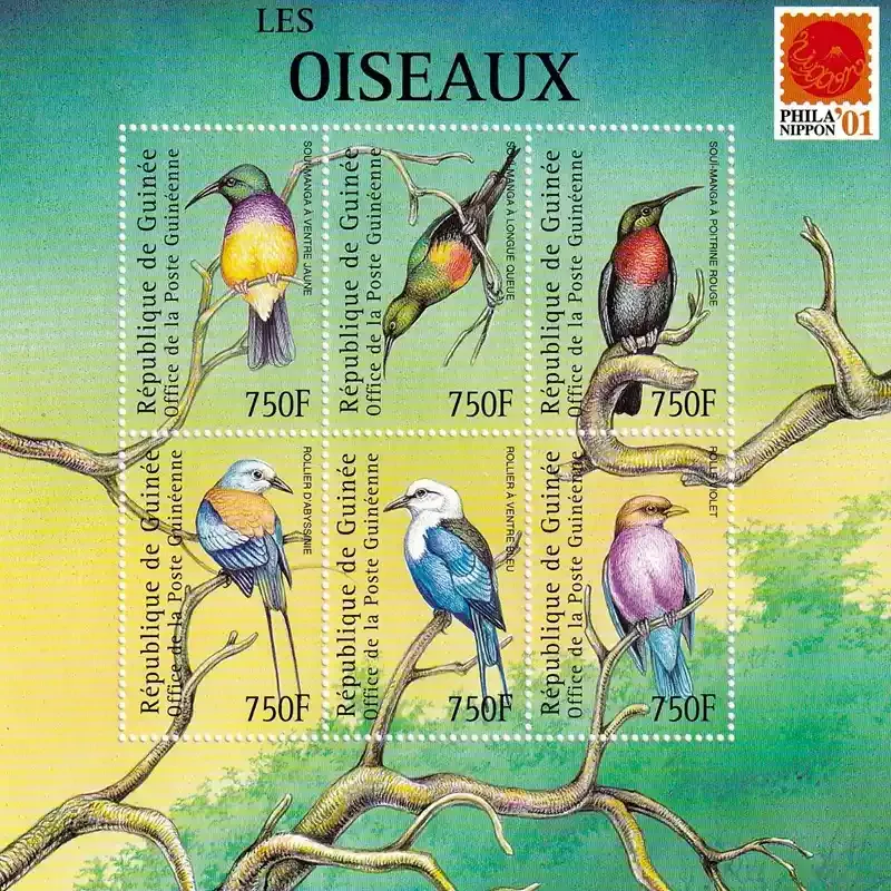 Guinea 2001 Int Stamp Exhibition "PhilaNippon '01" - Tokyo, Japan - Birds of the World. (SS/6v)-MNH (**) Guinea 2001 Int Stamp Exhibition "PhilaNippon '01" - Tokyo, Japan - Birds of the World. (SS/6v)-MNH (**)