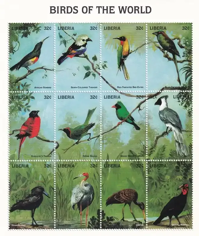 Liberia 1998 Birds from Around the World (ss/9v)-MNH (**) Liberia 1998 Birds from Around the World (ss/9v)-MNH (**)