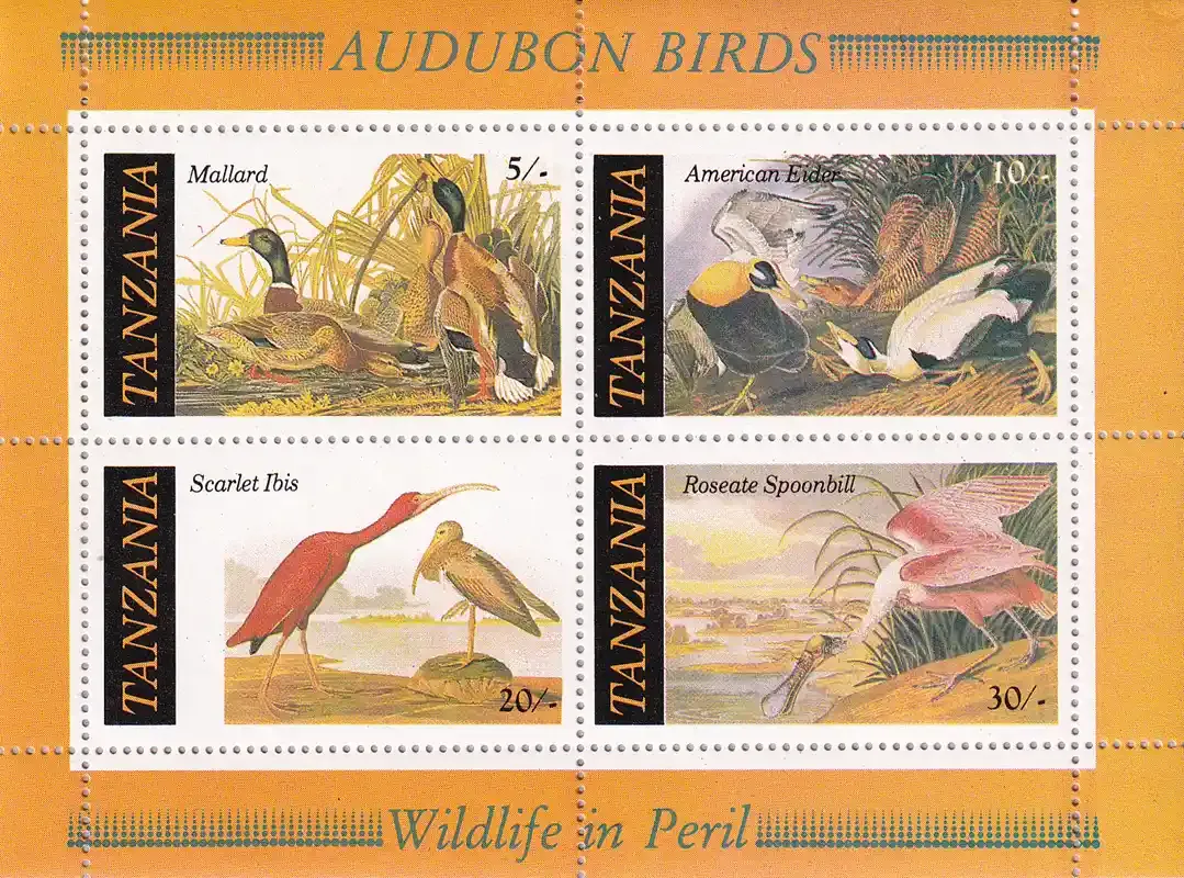 Tanzania 1986 Anniversary of the Birth of John James Audubon (ss/4v) - Birds. MNH Tanzania 1986 Anniversary of the Birth of John James Audubon (ss/4v) - Birds. MNH