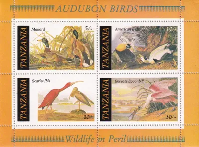 Tanzania 1986 Anniversary of the Birth of John James Audubon (ss/4v) - Birds. MNH Tanzania 1986 Anniversary of the Birth of John James Audubon (ss/4v) - Birds. MNH