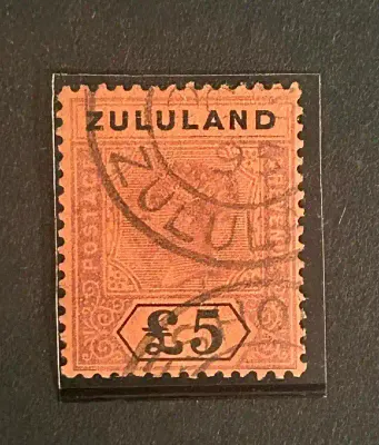 Zululand 1894 -1896 Queen Victoria, £5, very fine used. Zululand Eshowe Cancellation. Zululand 1894 -1896 Queen Victoria, £5, very fine used. Zululand Eshowe Cancellation.
