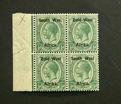 South West Africa 1923 KGV ½d, setting I. Block of four, top-left stamp showing ‘WES’ for ‘WEST’ Variety. "Superb Unmounted" - MNH(**) South West Africa 1923 KGV ½d, setting I. Block of four, top-left stamp showing ‘WES’ for ‘WEST’ Variety. "Superb Unmounted" - MNH(**)