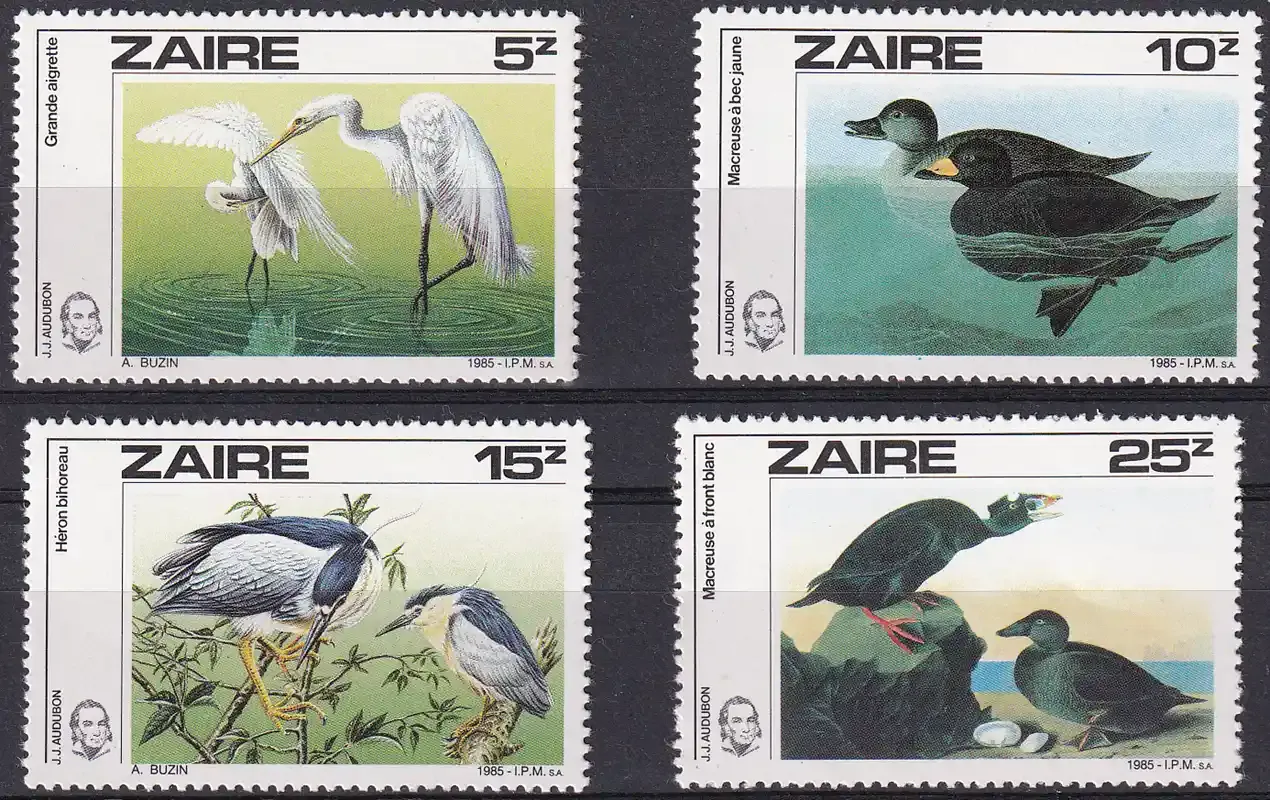 Zaire 1985 Birds - Anniversary of the Birth of John J. Audubon. MNH(**) Zaire 1985 Birds - Anniversary of the Birth of John J. Audubon. MNH(**)