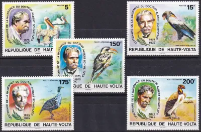Upper Volta 1975 Anniversary of the Birth of Albert Schweitzer, 1875-1965 - Birds. MNH(**)