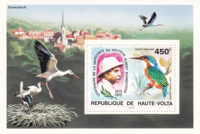 Upper Volta 1975 Anniversary of the Birth of Albert Schweitzer. Birds (ss/1v). MNH(**)