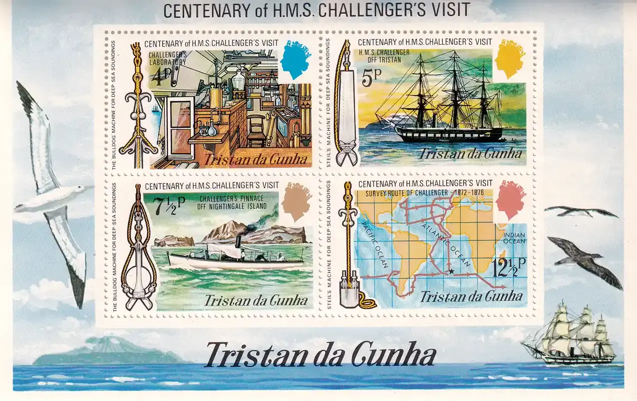 Tristan da Cunha 1973 Anniversary of the Visit of H.M.S. "Challenger". (ss/v4). MNH Tristan da Cunha 1973 Anniversary of the Visit of H.M.S. "Challenger". (ss/v4). MNH