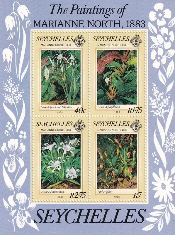 Seychelles 1983 Anniversary of Visit to Seychelles by Marianne North, Botanic Artist (ss/v4). MNH(**) Seychelles 1983 Anniversary of Visit to Seychelles by Marianne North, Botanic Artist (ss/v4). MNH(**)