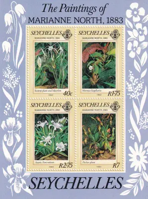 Seychelles 1983 Anniversary of Visit to Seychelles by Marianne North, Botanic Artist (ss/v4). MNH(**) Seychelles 1983 Anniversary of Visit to Seychelles by Marianne North, Botanic Artist (ss/v4). MNH(**)