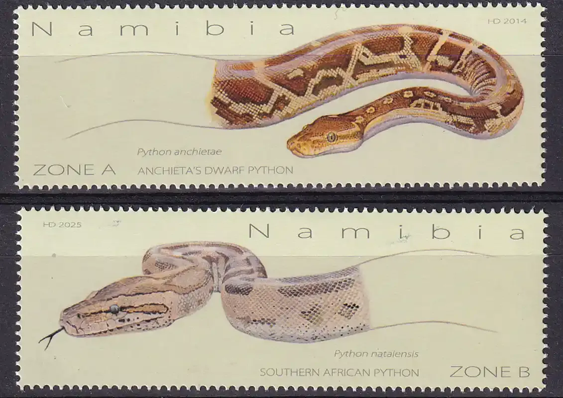 Namibia 2025 Reptiles - Pythons of Namibia. MNH(**) Namibia 2025 Reptiles - Pythons of Namibia. MNH(**)