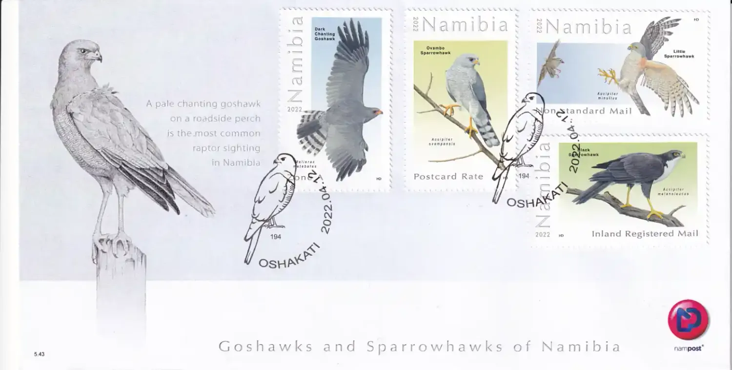 Namibia 2022 Birds - Goshawks and Sparrowhawks of Namibia. FDC Namibia 2022 Birds - Goshawks and Sparrowhawks of Namibia. FDC
