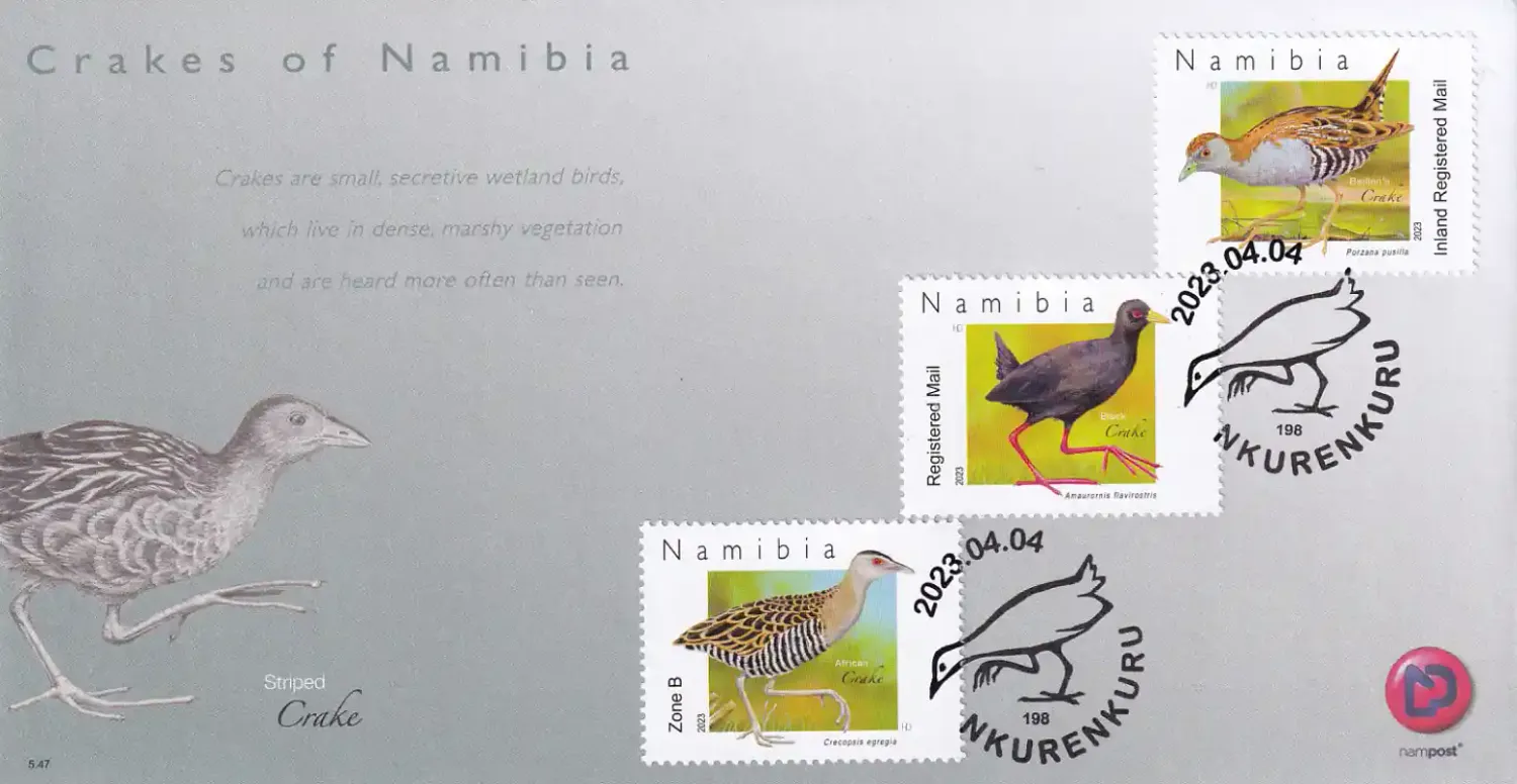 Namibia 2023 Birds: Crakes of Namibia. FDC Namibia 2023 Birds: Crakes of Namibia. FDC