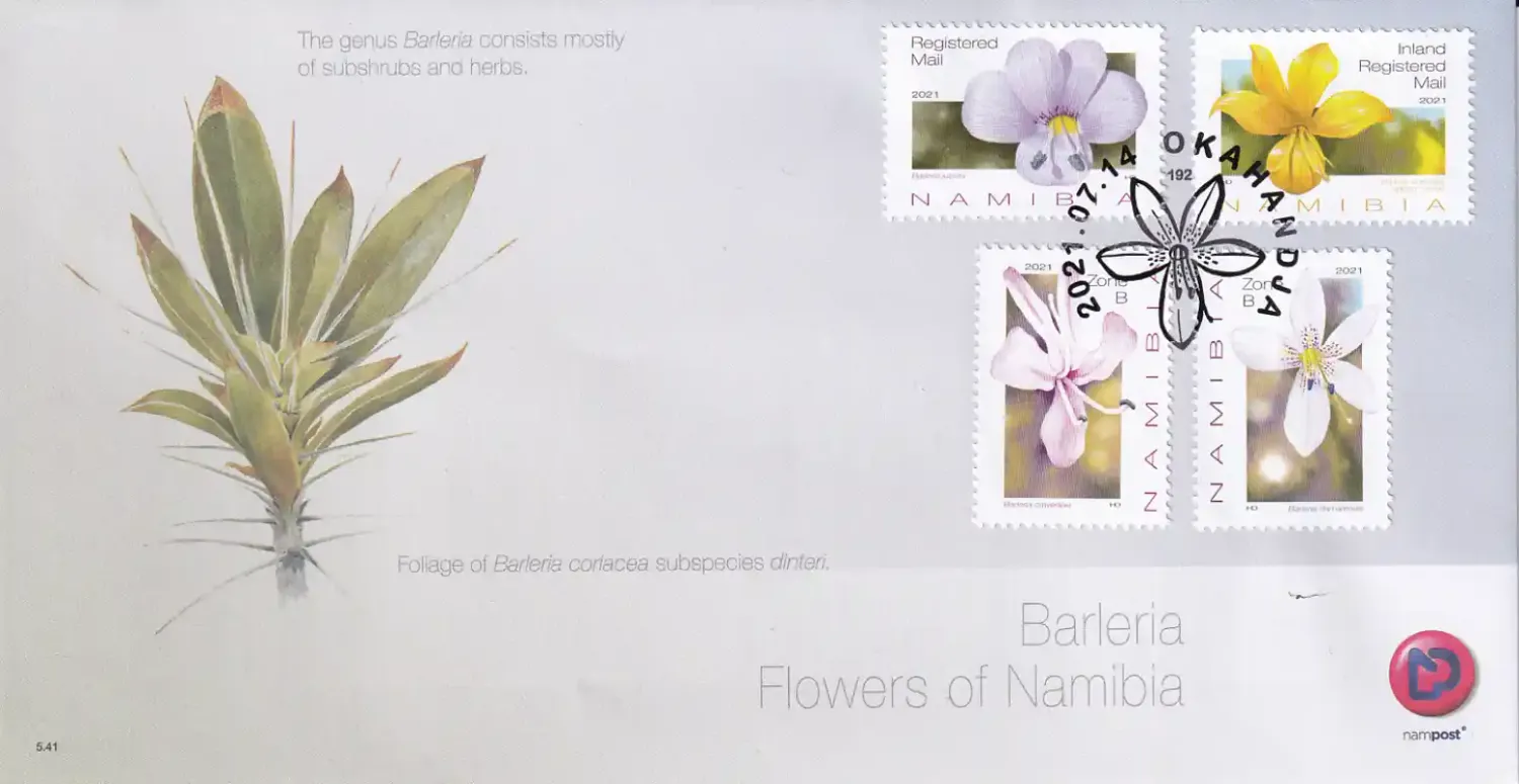 Namibia 2021 Barleria Flowers of Namibia. FDC Namibia 2021 Barleria Flowers of Namibia. FDC