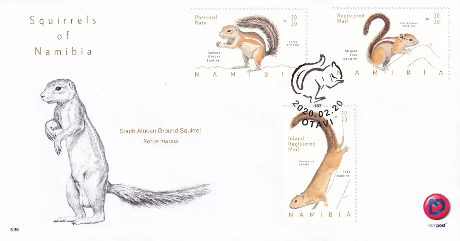 Namibia 2020 Fauna - Squirrels of Namibia. FDC Namibia 2020 Fauna - Squirrels of Namibia. FDC