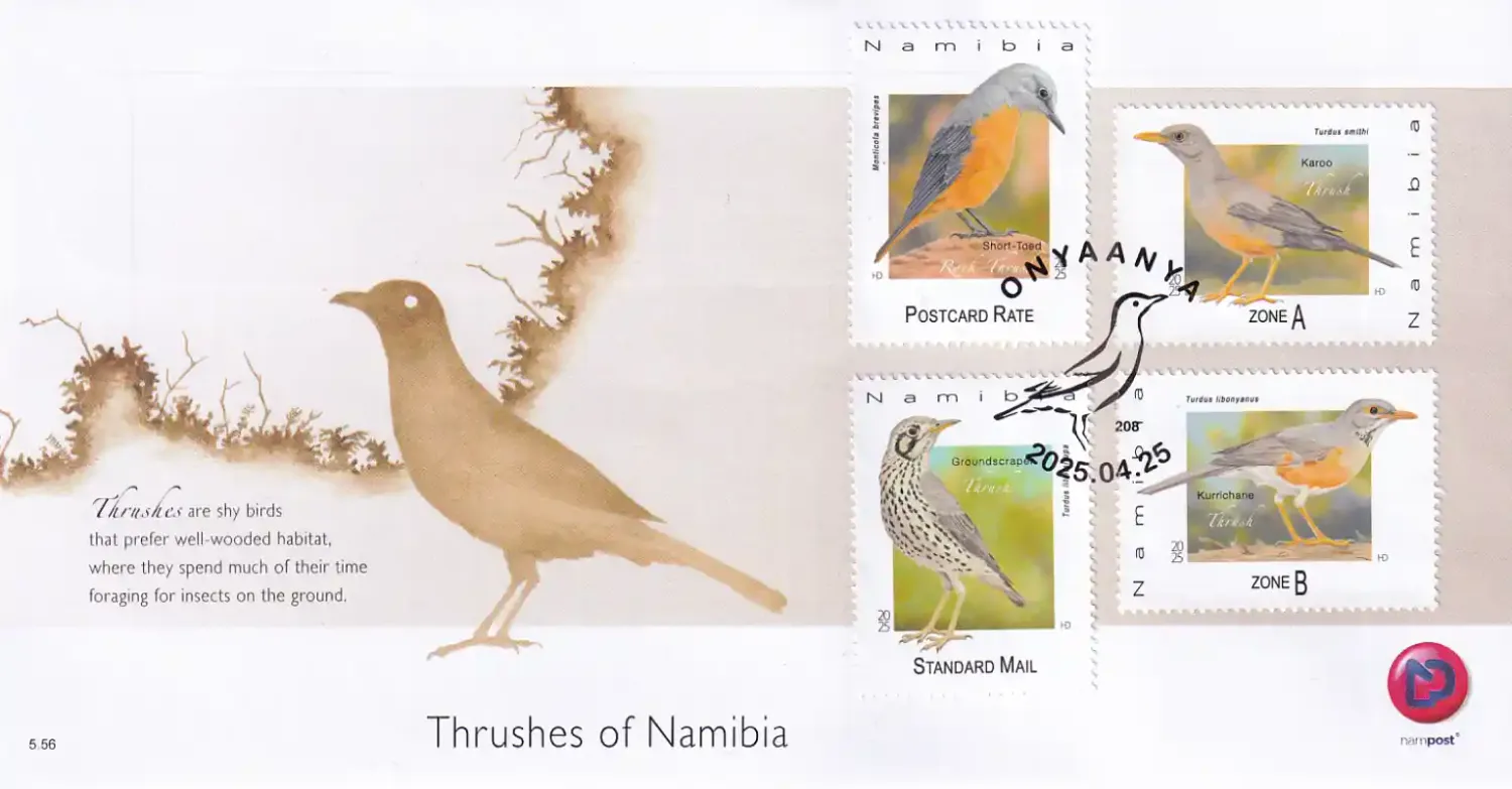 Namibia 2025 Birds - Thrushes. FDC Namibia 2025 Birds - Thrushes. FDC