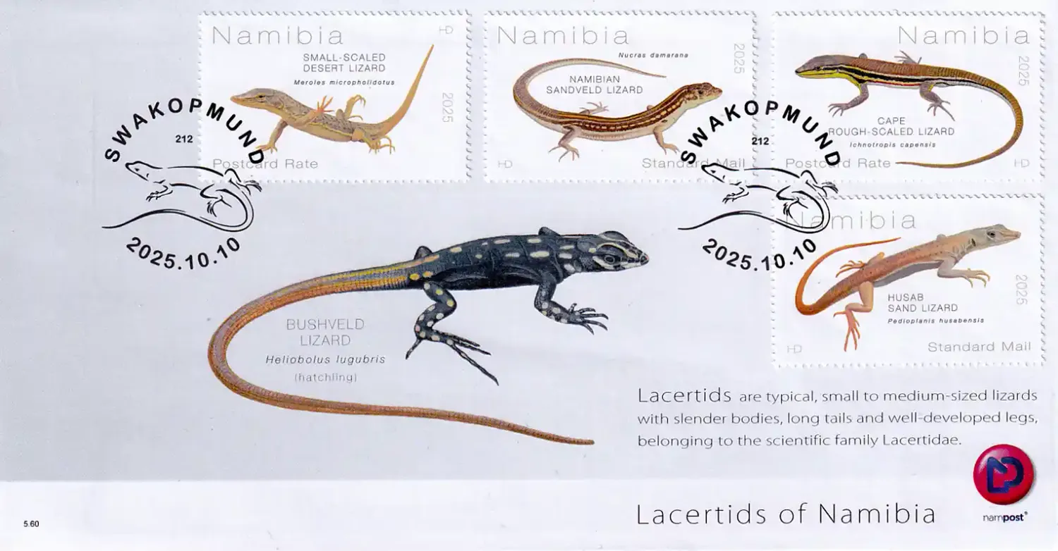 Namibia 2025 Reptiles - Lacertids of Namibia. FDC Namibia 2025 Reptiles - Lacertids of Namibia. FDC