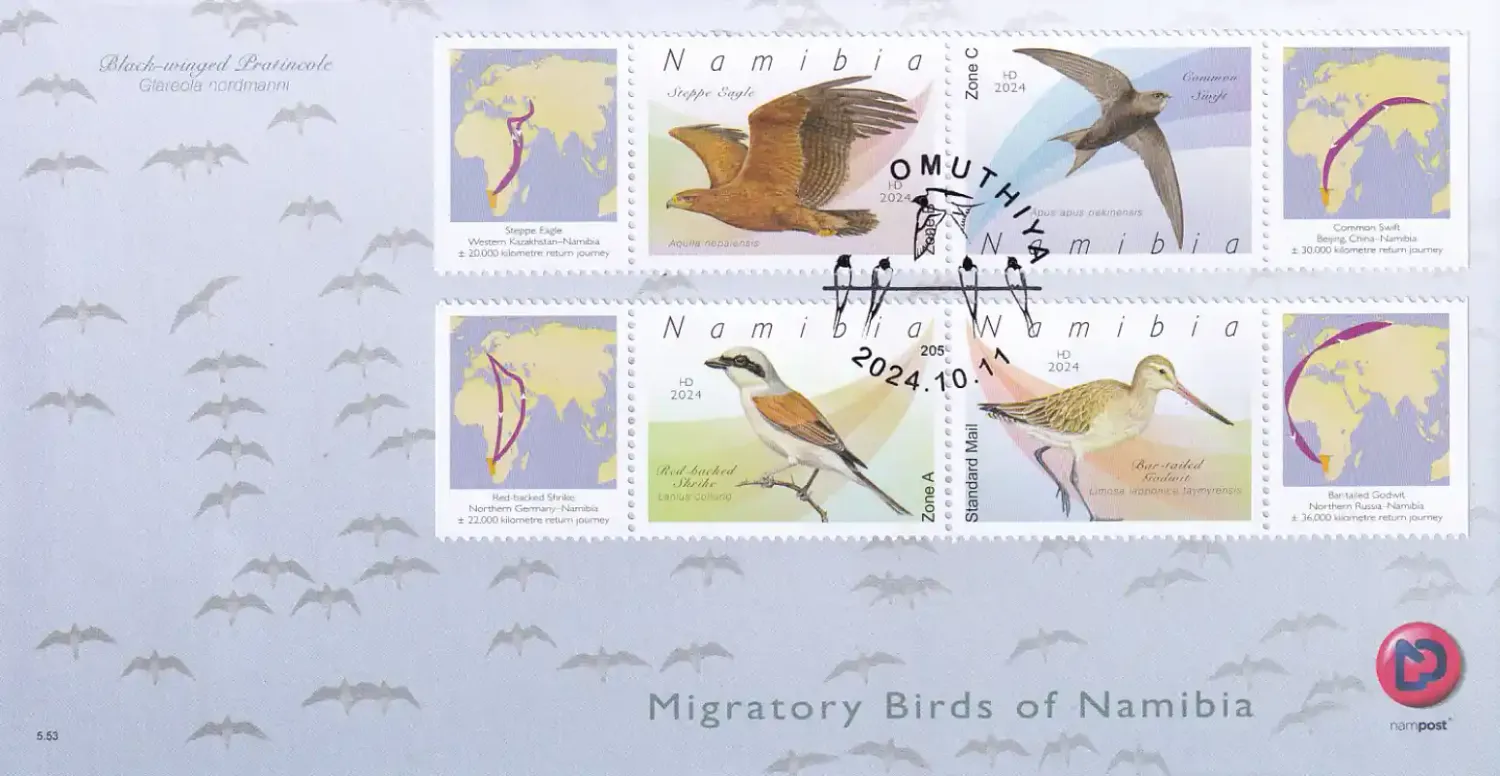 Namibia 2025 Birds - Migratory Birds. FDC Namibia 2025 Birds - Migratory Birds. FDC