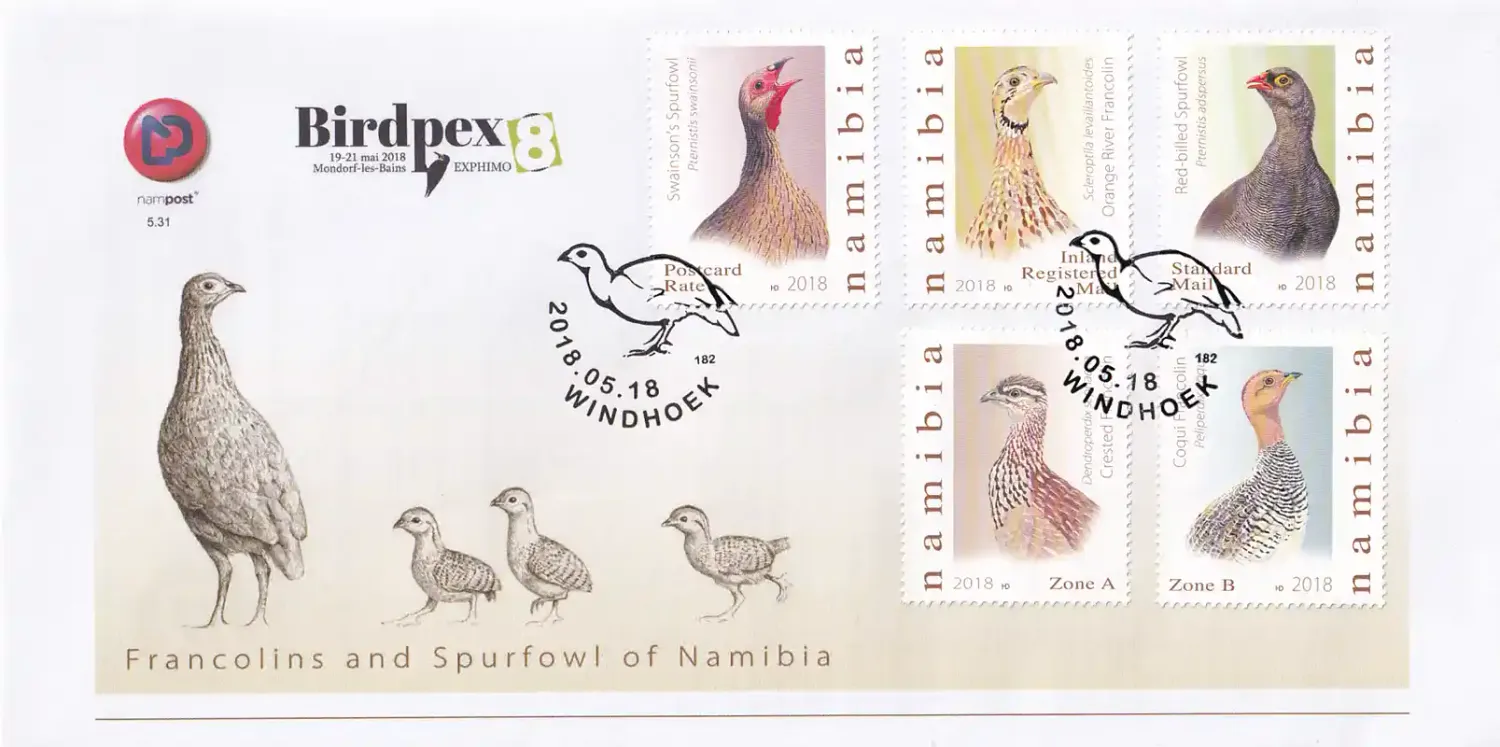 Namibia 2018 Birds - Francolins and Spurfowls of Namibia. FDC Namibia 2018 Birds - Francolins and Spurfowls of Namibia. FDC