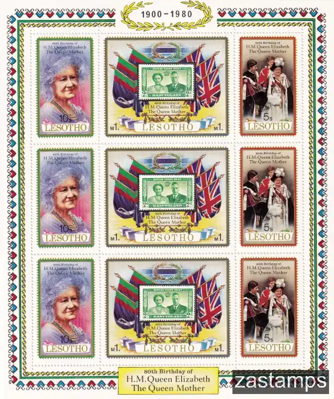 Lesotho 1980 Queen Mother 80th Birthday (ss/v9)-MNH(**) Lesotho 1980 Queen Mother 80th Birthday (ss/v9)-MNH(**)