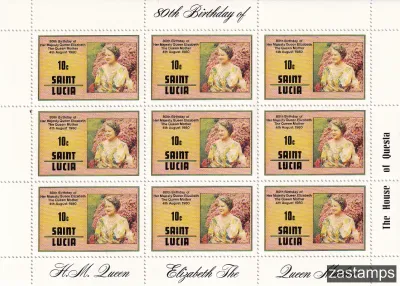 St. Lucia 1980 Queen Mother 80th Birthday (ss/v9)-MNH(**) St. Lucia 1980 Queen Mother 80th Birthday (ss/v9)-MNH(**)