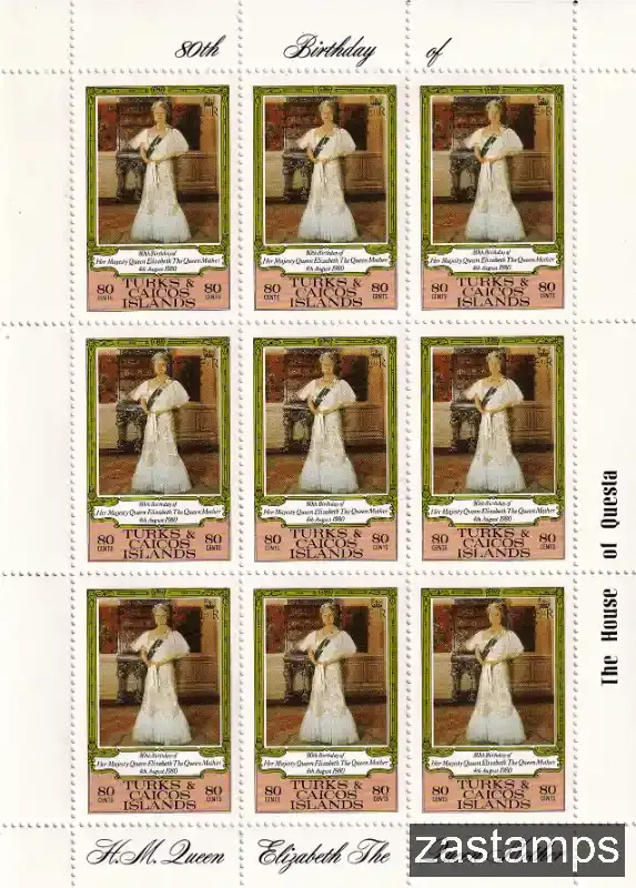 Turks And Caicos Islands 1980 Queen Mother 80th Birthday (ss/v9)-MNH(**) Turks And Caicos Islands 1980 Queen Mother 80th Birthday (ss/v9)-MNH(**)