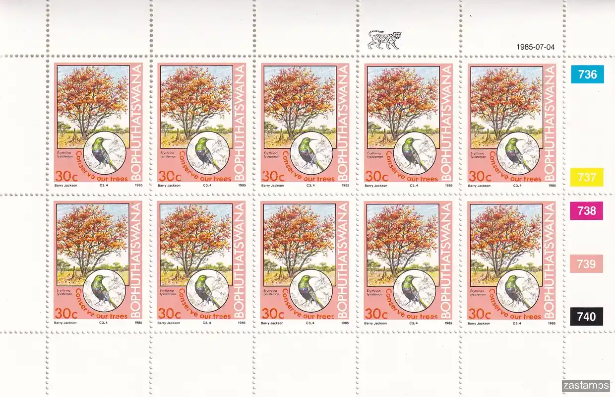 Bophuthatswana 1985 Tree Conservation. Set in full sheets. MNH(**) Bophuthatswana 1985 Tree Conservation. Set in full sheets. MNH(**)