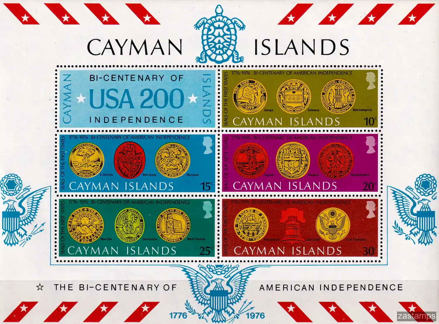 Cayman Islands 1976 The 200th Anniversary of USA Independence (ss/v6)-MNH(**) Cayman Islands 1976 The 200th Anniversary of USA Independence (ss/v6)-MNH(**)